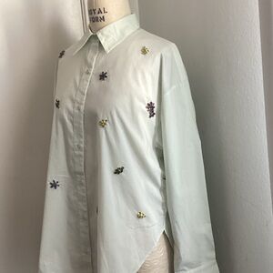 Express White Dress Shirt with Floral Embroidery